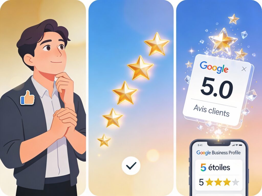joie de récolter des avis clients 5 étoiles sur sa fichhe google my buiness