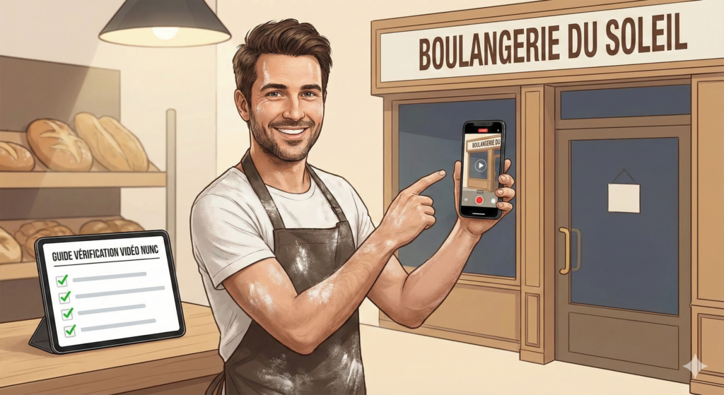 Checklist complète vérification vidéo Google Business: documents KBIS, panneaux rue, accès porte, outils professionnels, signalétique entreprise